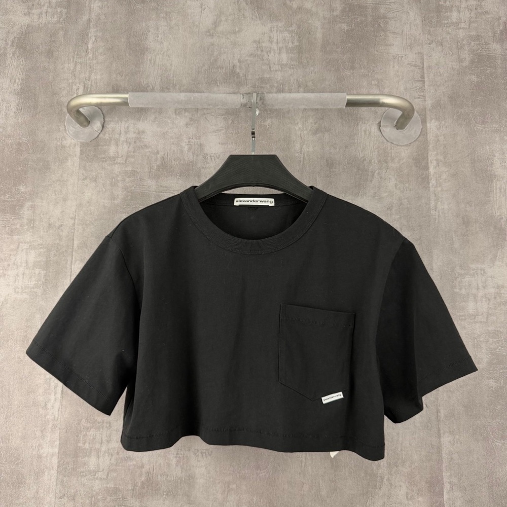 🚩steal authentic Alexander Wang Black Tee with Logo Detail